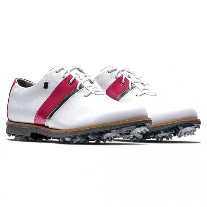 Footjoy Premiere Series - Traditional Spikes Golfsko Dame Hvite Fuchsia Sølv | NO-67SZHB