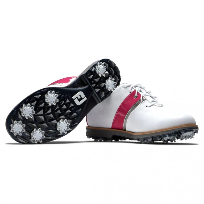 Footjoy Premiere Series - Traditional Spikes Golfsko Dame Hvite Fuchsia Sølv | NO-67SZHB