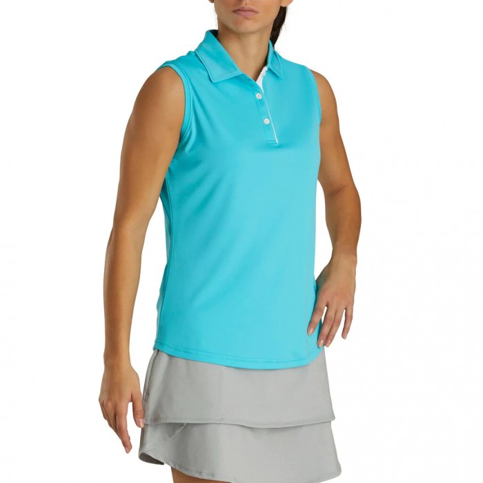 Footjoy ProDry Interlock Ermeløse Self Collar Skjorte Dame Aqua | NO-61CHYK