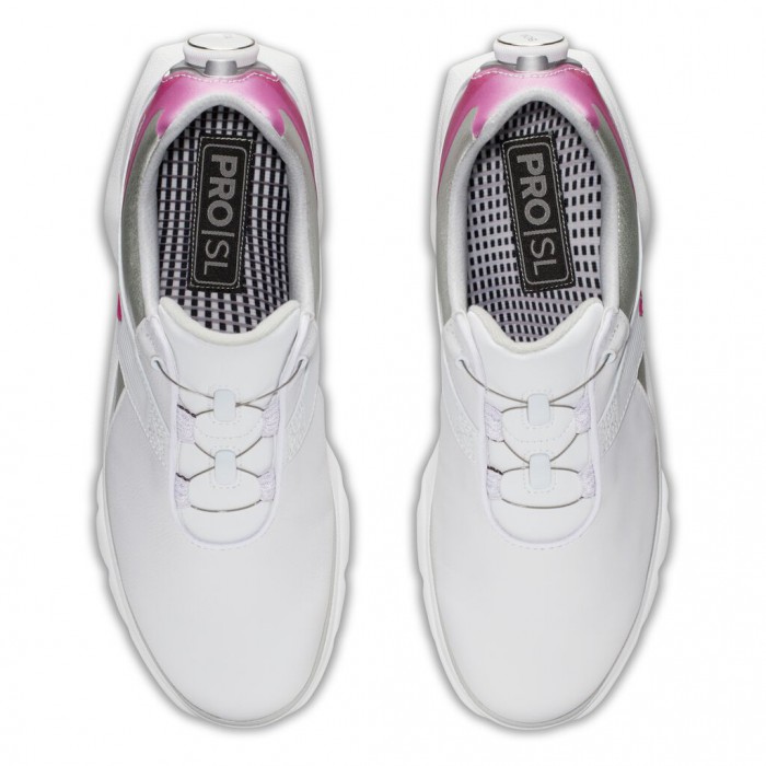 Footjoy Pro|SL BOA Spikeless Golfsko Dame Hvite Sølv Rosa | NO-94FDWS