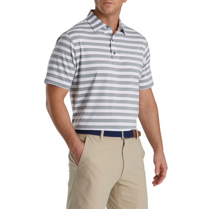 Footjoy Regency Stripe Lisle Self Collar Skjorte Herre Grå Hvite | NO-34SFYM