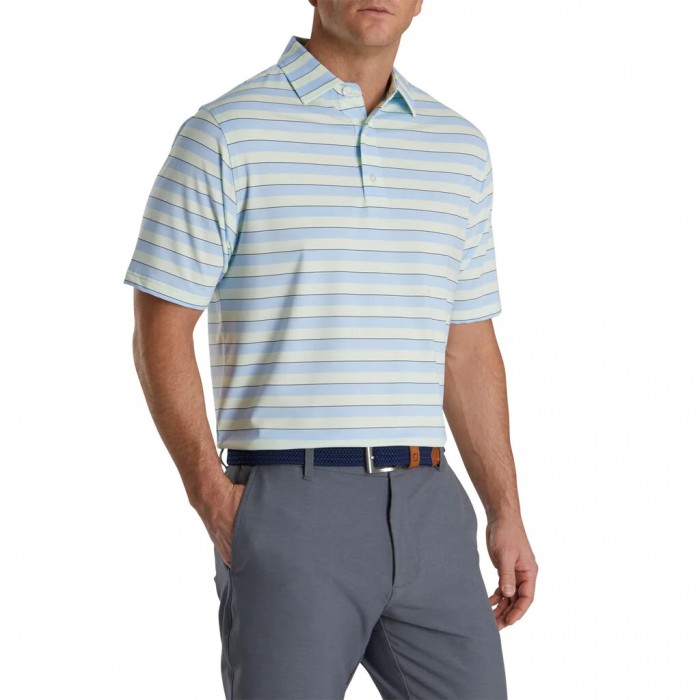 Footjoy Regency Stripe Lisle Self Collar Skjorte Herre Mint Marineblå | NO-71UQVP