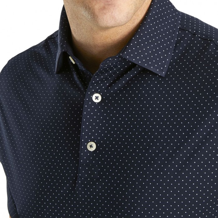 Footjoy Stretch Lisle Dot Print Self Collar Skjorte Herre Marineblå | NO-26MYTI