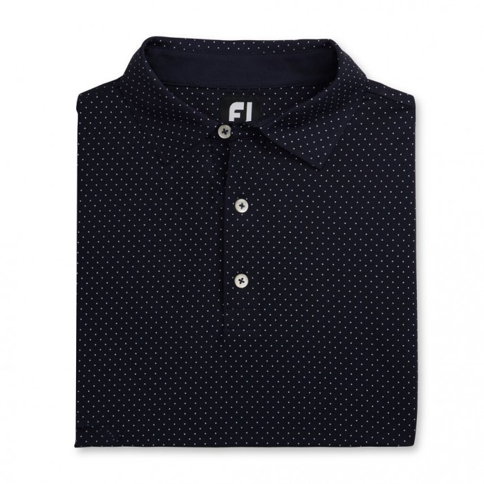 Footjoy Stretch Lisle Dot Print Self Collar Skjorte Herre Marineblå | NO-26MYTI