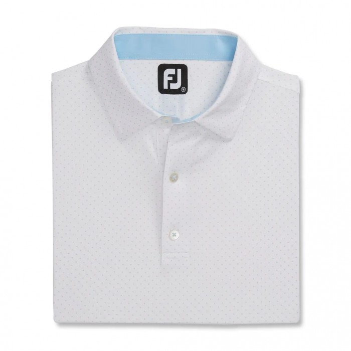 Footjoy Stretch Lisle Dot Print Self Collar Skjorte Herre Hvite Lyse Blå | NO-48FLWN