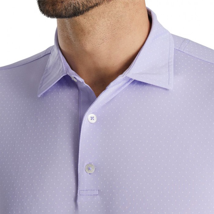 Footjoy Stretch Lisle Dot Print Self Collar Skjorte Herre Hvite | NO-82JXGH