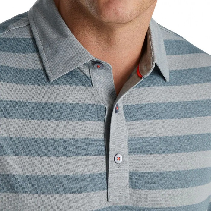 Footjoy Stretch Pique Rugby Stripe Self Collar Skjorte Herre Grå | NO-47TJUM