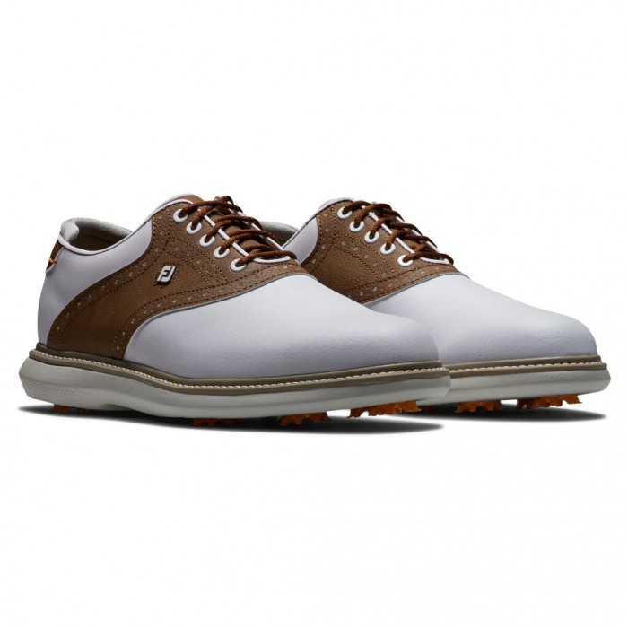 Footjoy Traditions Spikes Golfsko Herre Hvite Brune | NO-53IOWM