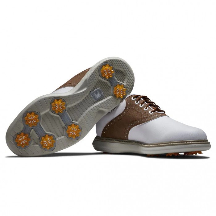 Footjoy Traditions Spikes Golfsko Herre Hvite Brune | NO-53IOWM