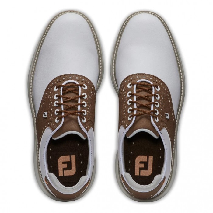 Footjoy Traditions Spikes Golfsko Herre Hvite Brune | NO-53IOWM