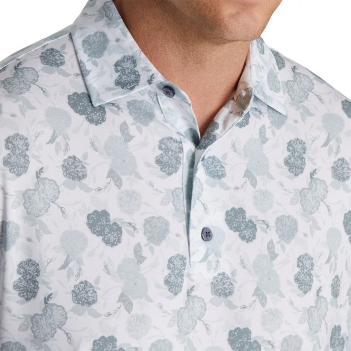 Footjoy Vintage Floral Print Lisle Self Collar Skjorte Herre Grå | NO-46UIMD