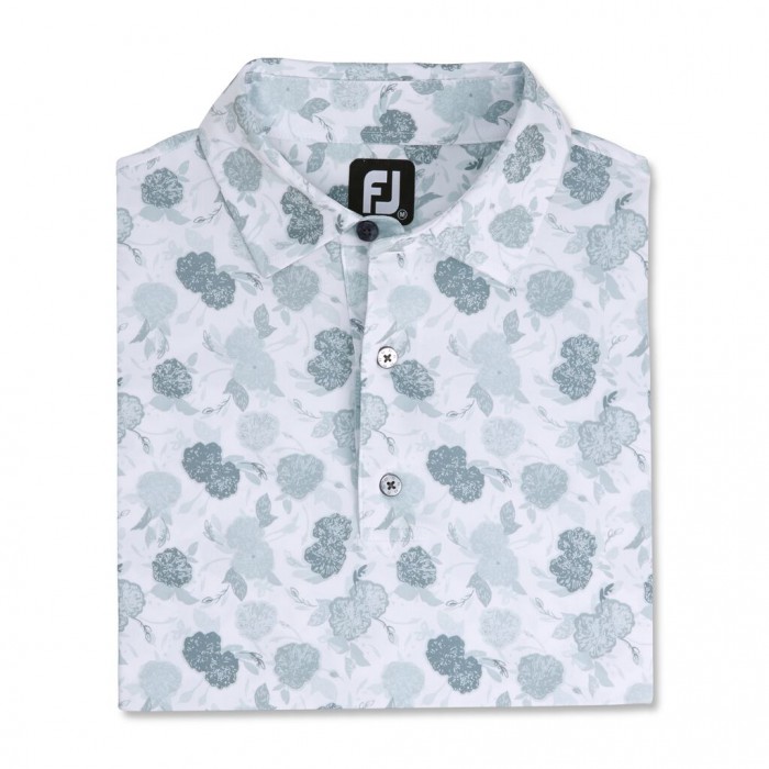 Footjoy Vintage Floral Print Lisle Self Collar Skjorte Herre Grå | NO-46UIMD