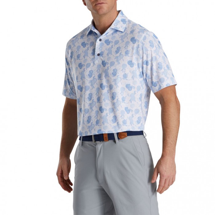 Footjoy Vintage Floral Print Lisle Self Collar Skjorte Herre Sky | NO-92CMBS