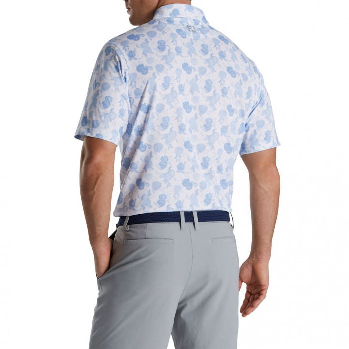 Footjoy Vintage Floral Print Lisle Self Collar Skjorte Herre Sky | NO-92CMBS