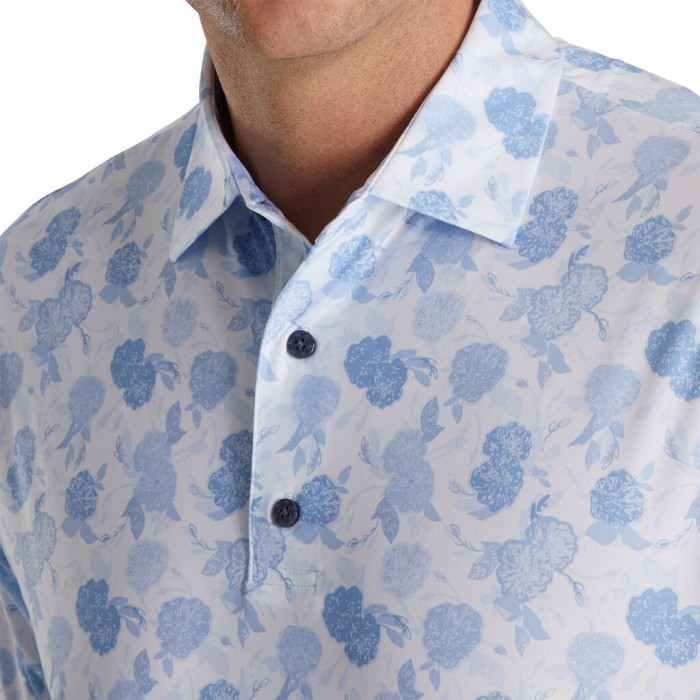 Footjoy Vintage Floral Print Lisle Self Collar Skjorte Herre Sky | NO-92CMBS